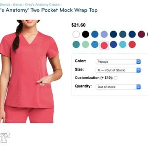 Grey's Anatomy by Barco 2 Pocket Crossover Mock Wrap Scrub Top - Size Medium